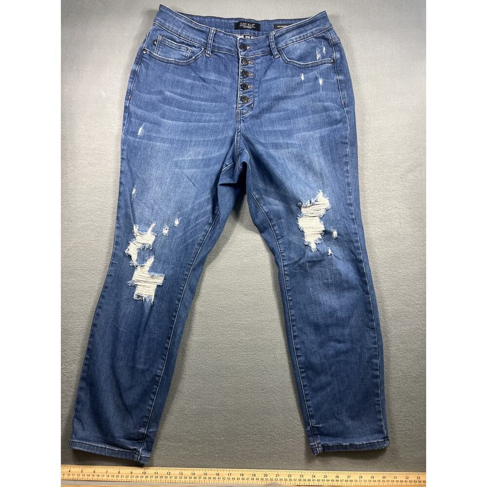 Judy Blue Women 16W Ripped Boyfriend High Rise Denim Jeans